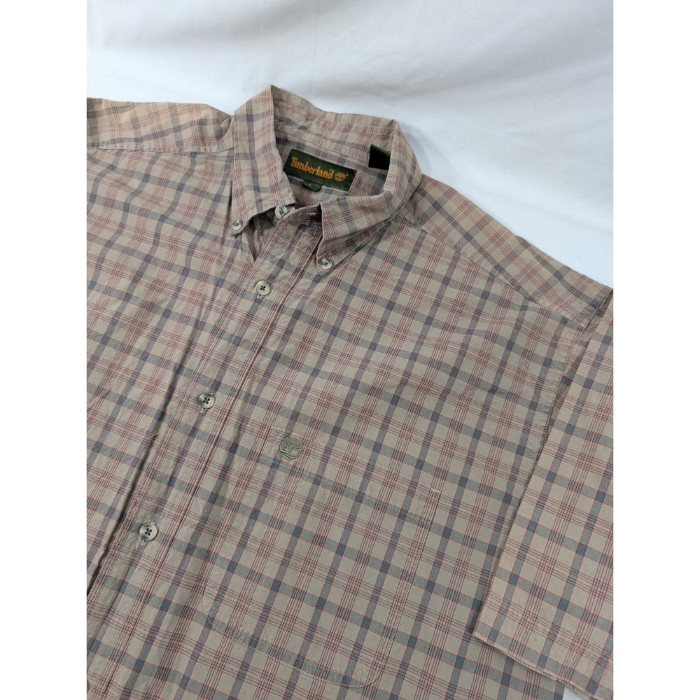 Timberland Plaid Button Up‎ Shirt Men's Sz Large Short Sleeve 100% Cotton